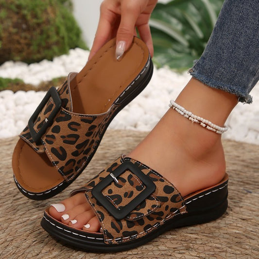 Suede Leopard Wedge Sandals