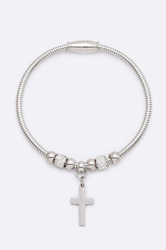 Stainless Steel Cross Charm Magnetic Bracelet