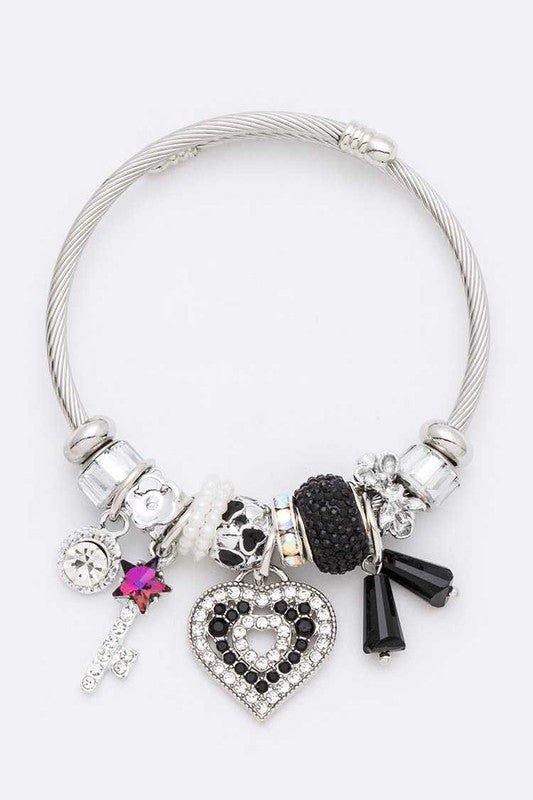 Crystal Heart Mix Charm Cable Bracelet