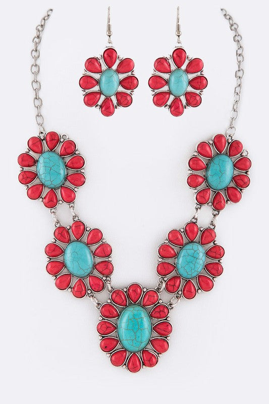 Turquoise Mix Stone Necklace Set