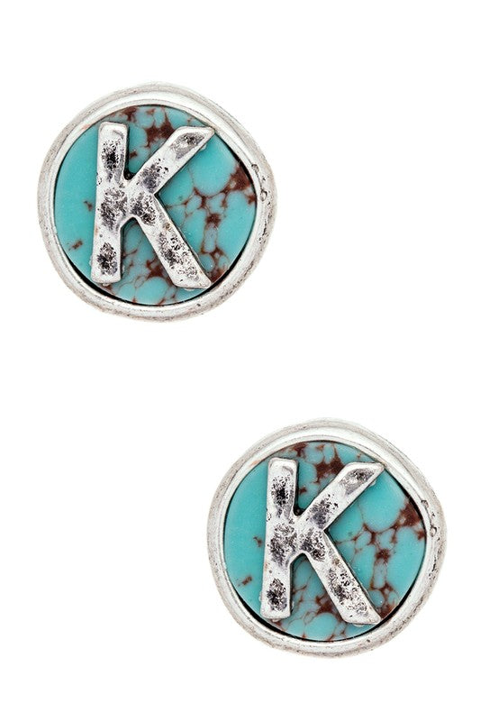 Initial K Turquoise Stud Earrings