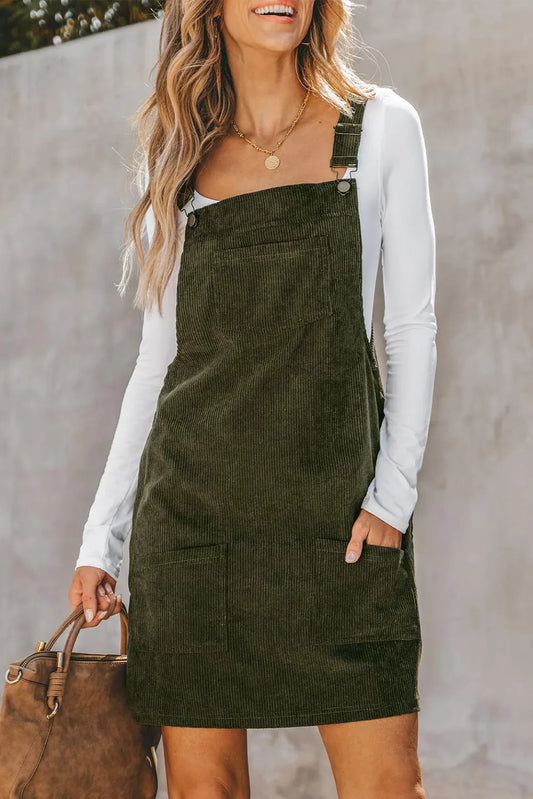 Pocketed Square Neck Wide Strap Overall Dress