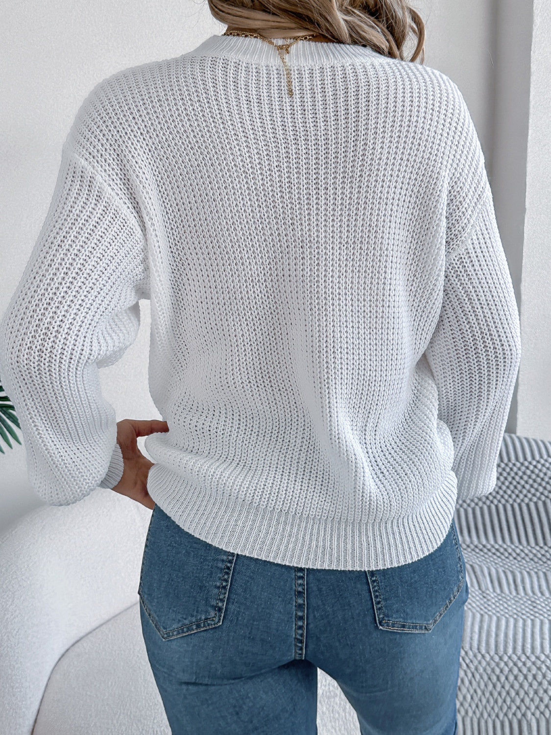 LOVE Heart Round Neck Dropped Shoulder Sweater