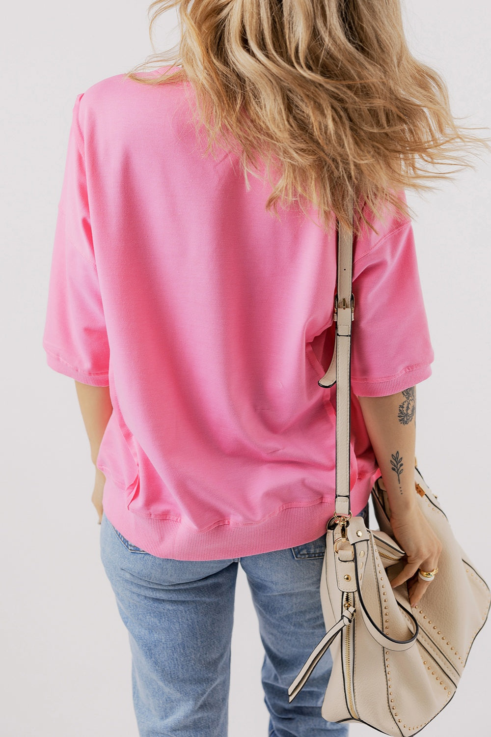 Slit Round Neck Half Sleeve T-Shirt