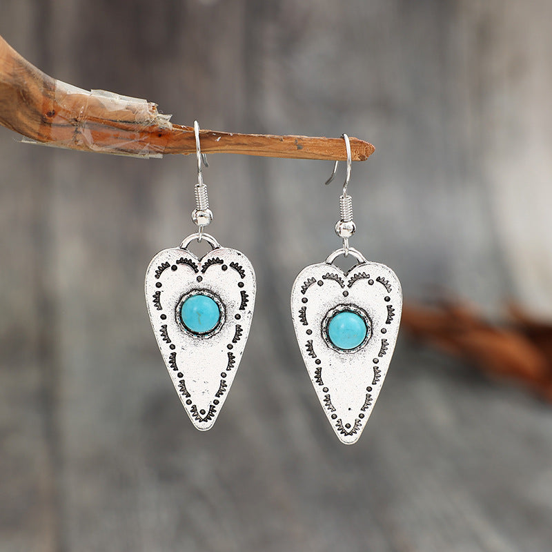 Alloy Turquoise Heart Dangle Earrings