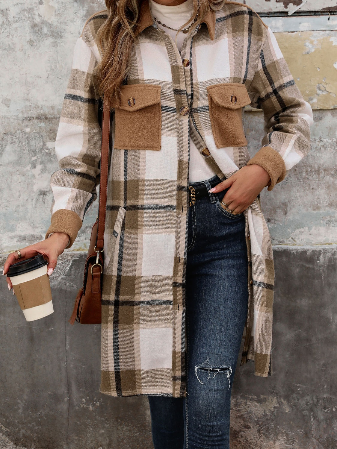 Plaid Button Up Long Sleeve Coat