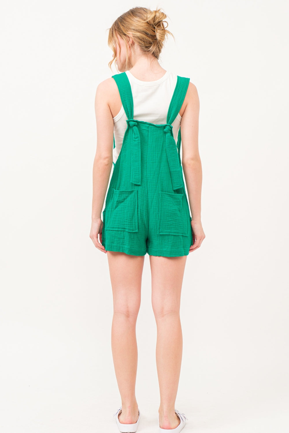 And The Why Button Up Tie Back Sleeveless Romper