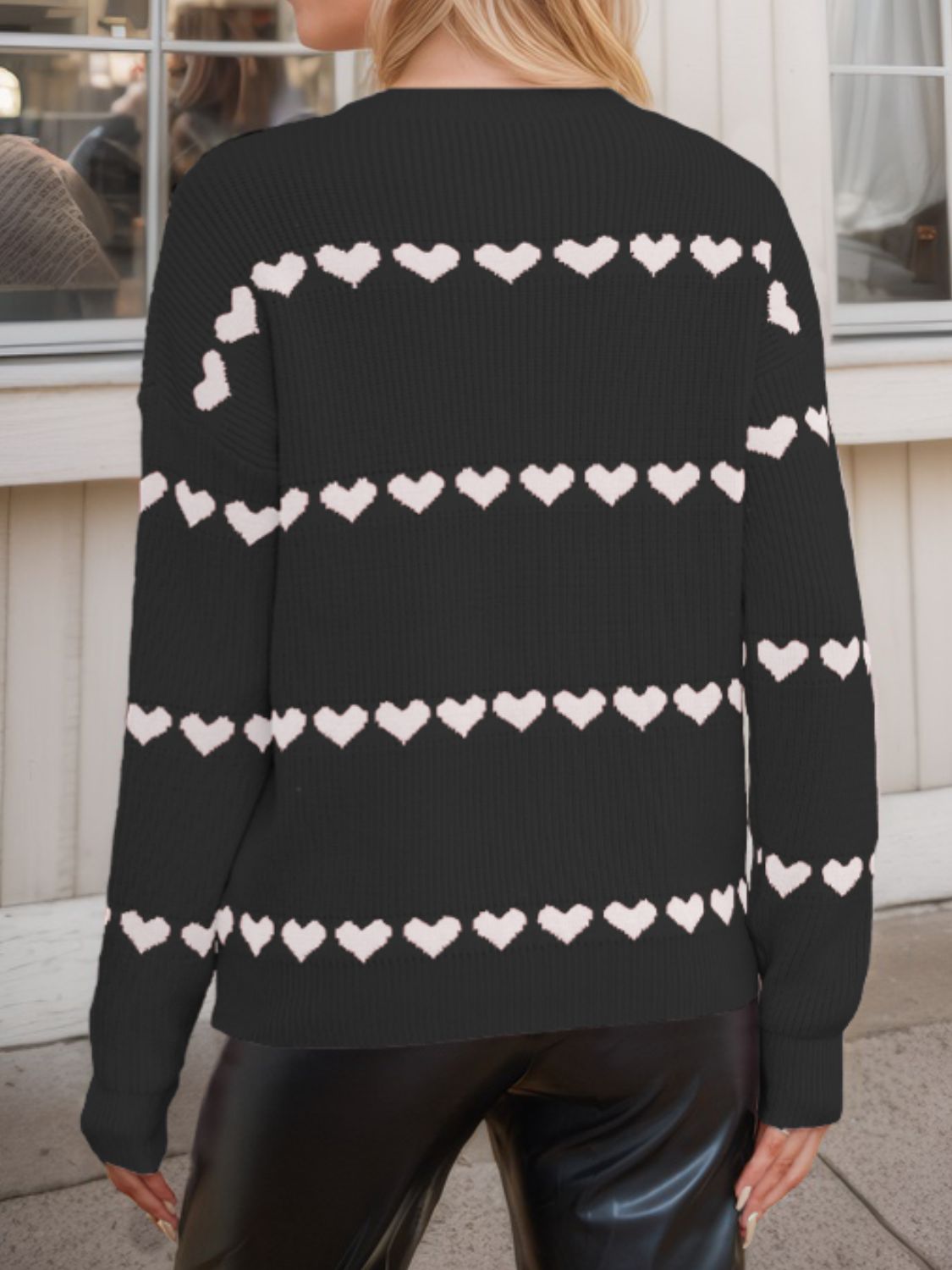 Heart Round Neck Long Sleeve Sweater