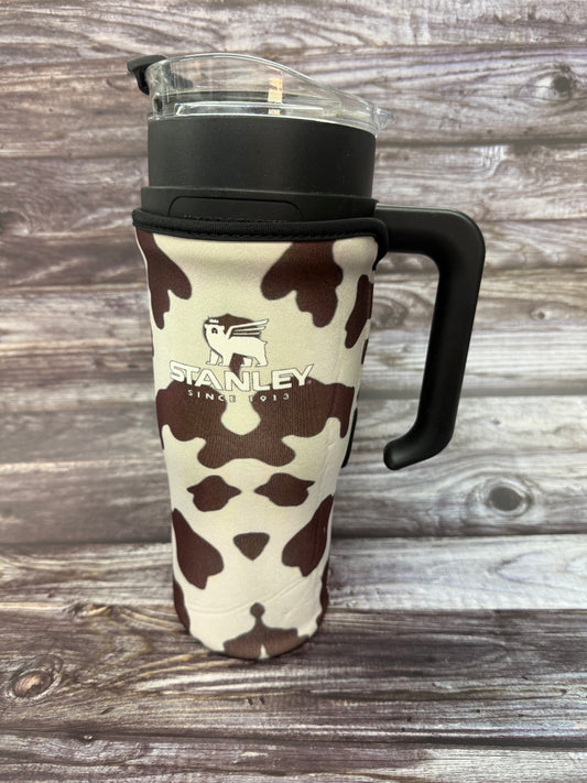 Brown and White Cow Cup Koozie 40oz