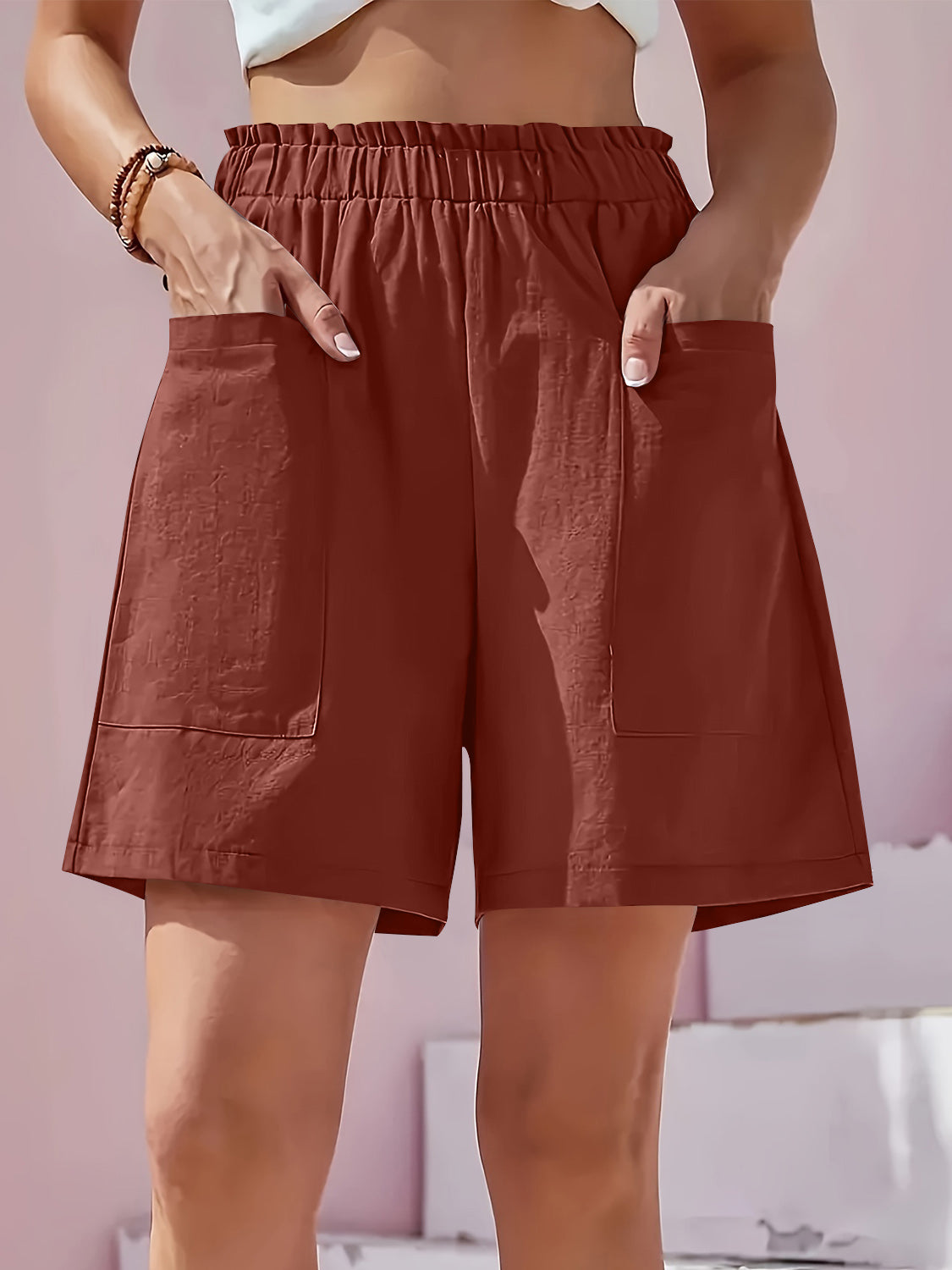 Full Size Pocketed Elastic Waist Shorts