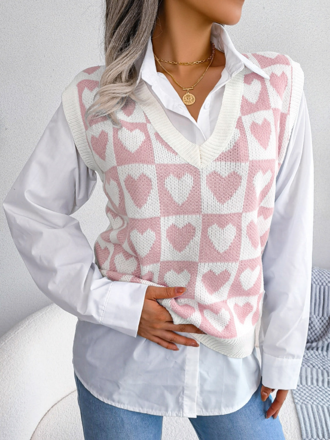 Heart V-Neck Sweater Vest