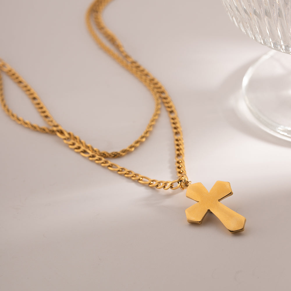 18K Gold-Plated Double Layered Cross Necklace