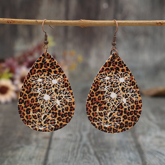 Leopard PU Leather Teardrop Shape Earrings