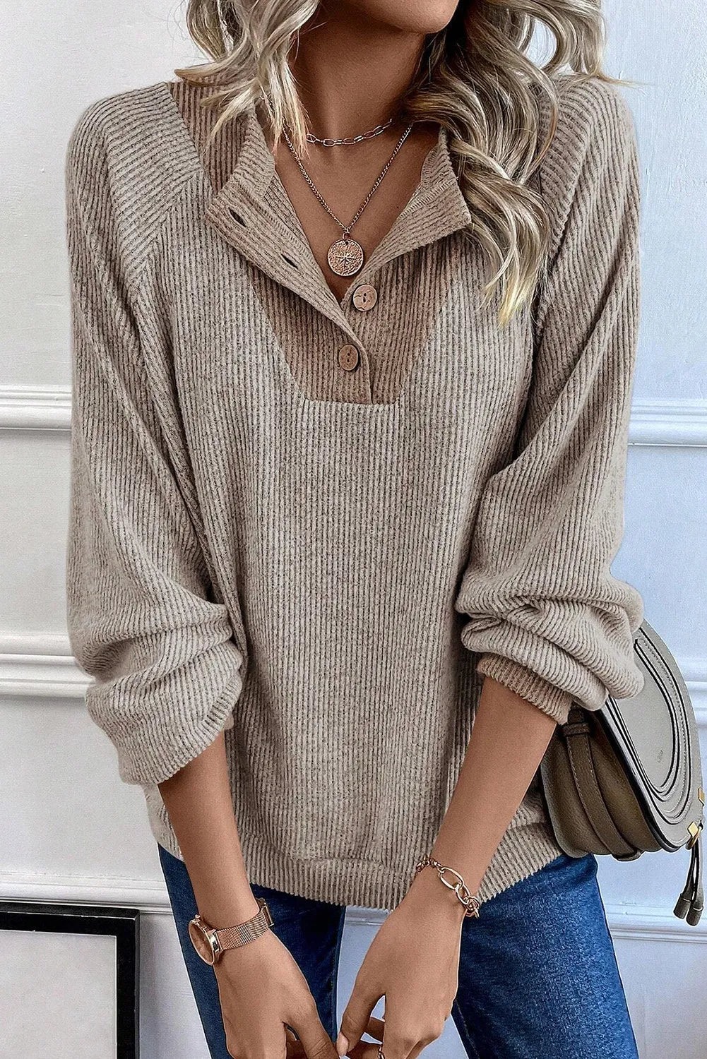 Quarter Buttoned Long Sleeve Blouse