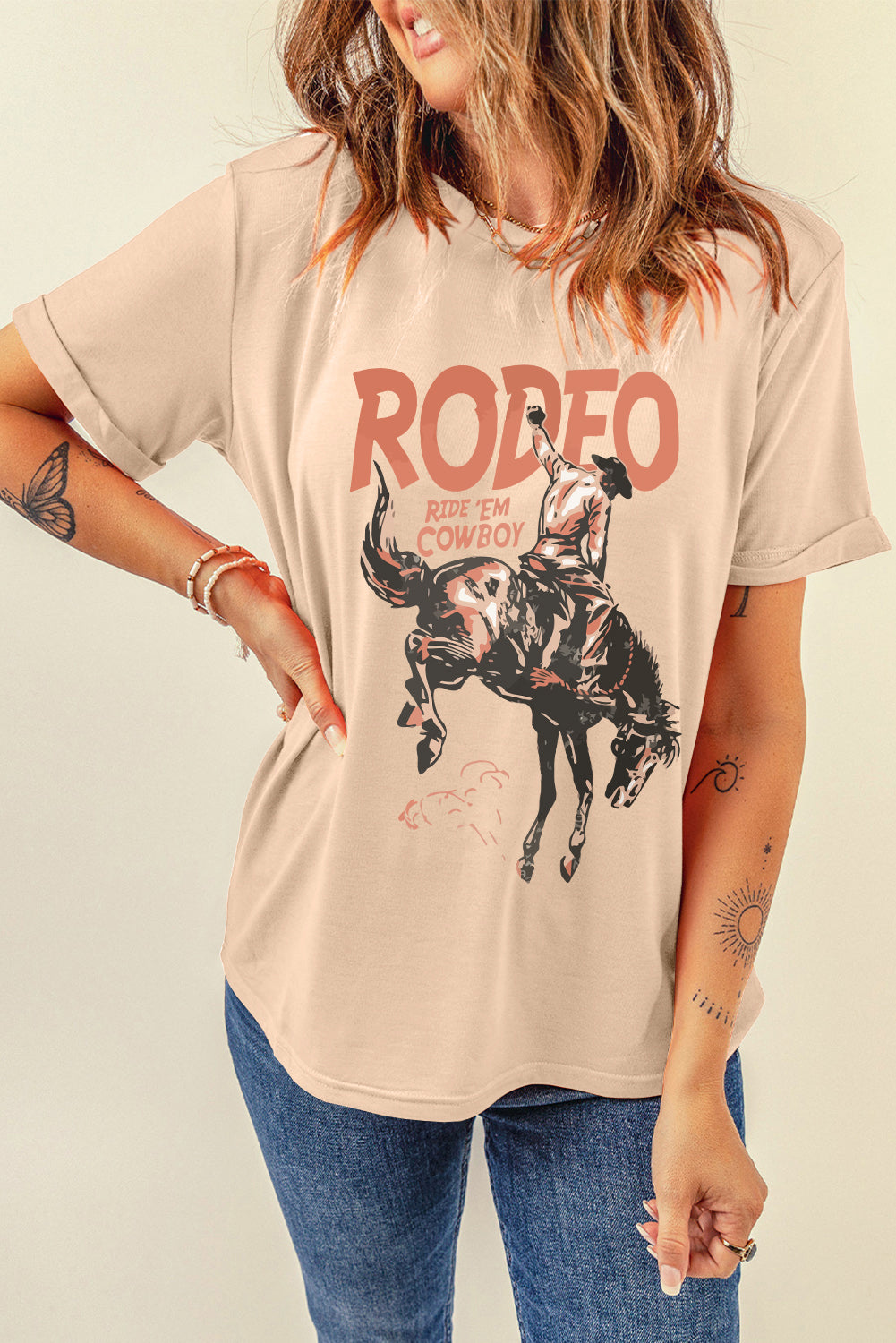 Cowboy Graphic Round Neck Short Sleeve T-Shirt
