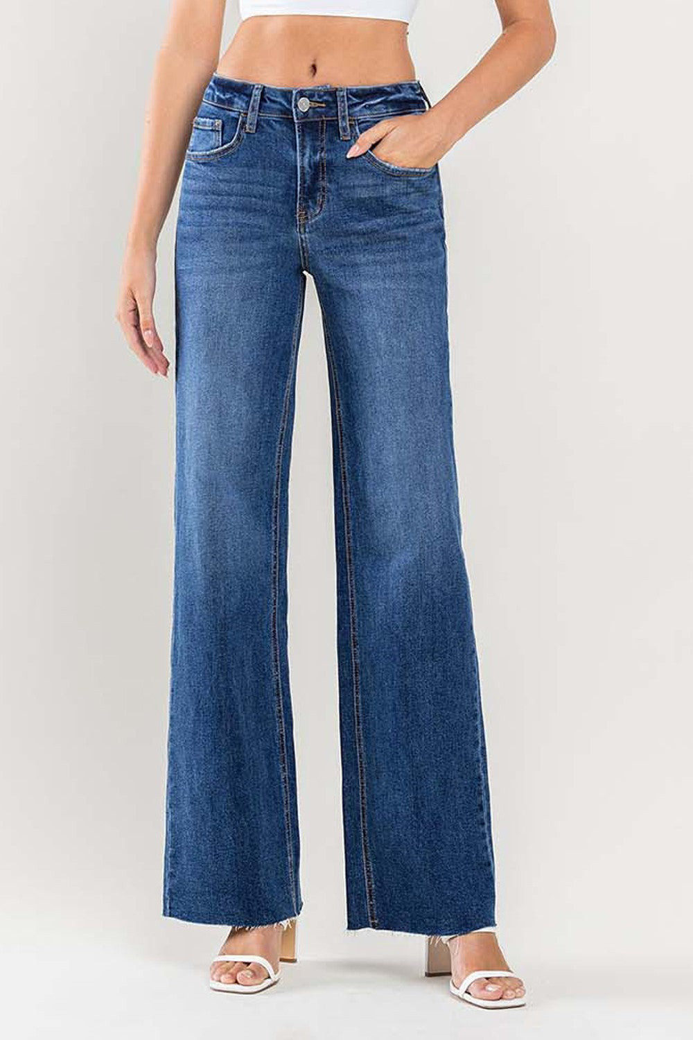 Lovervet High Rise Clean Cut Raw Hem Wide Jeans