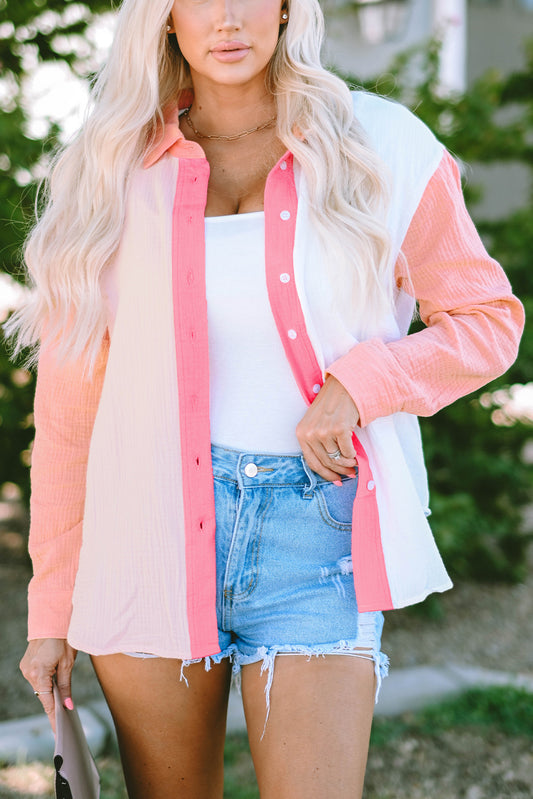 Contrast Button Up Dropped Shoulder Shirt